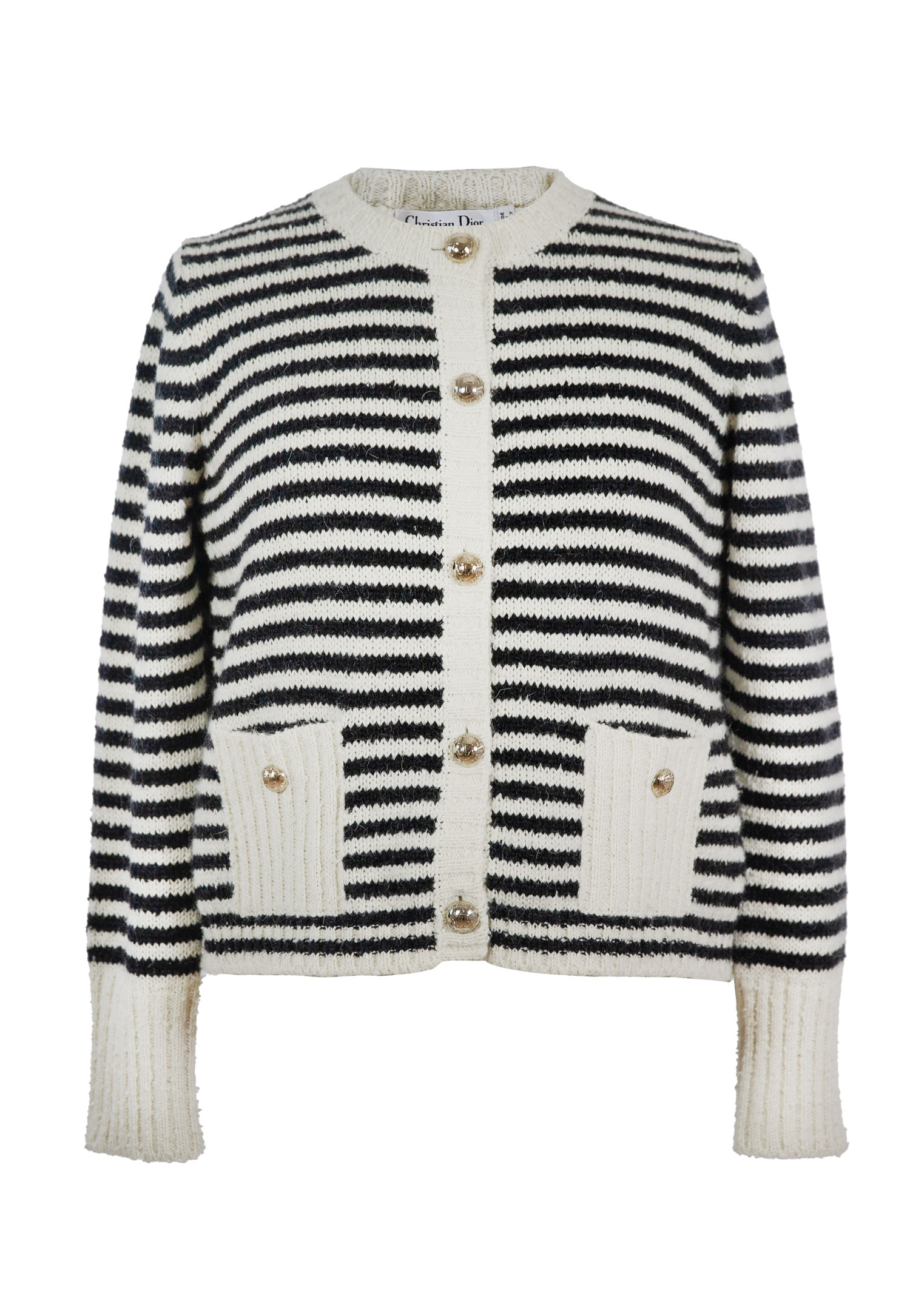 Christian Dior Strickjacke, Dior Cardigan mit Taschen, gestreift, Größe 40