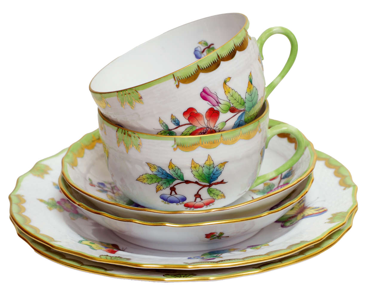 Herend Tassen Unterteller Gedeck Victoria frontal Herend, Tassen, Unterteller, GEdeck, Victoria, frontal.