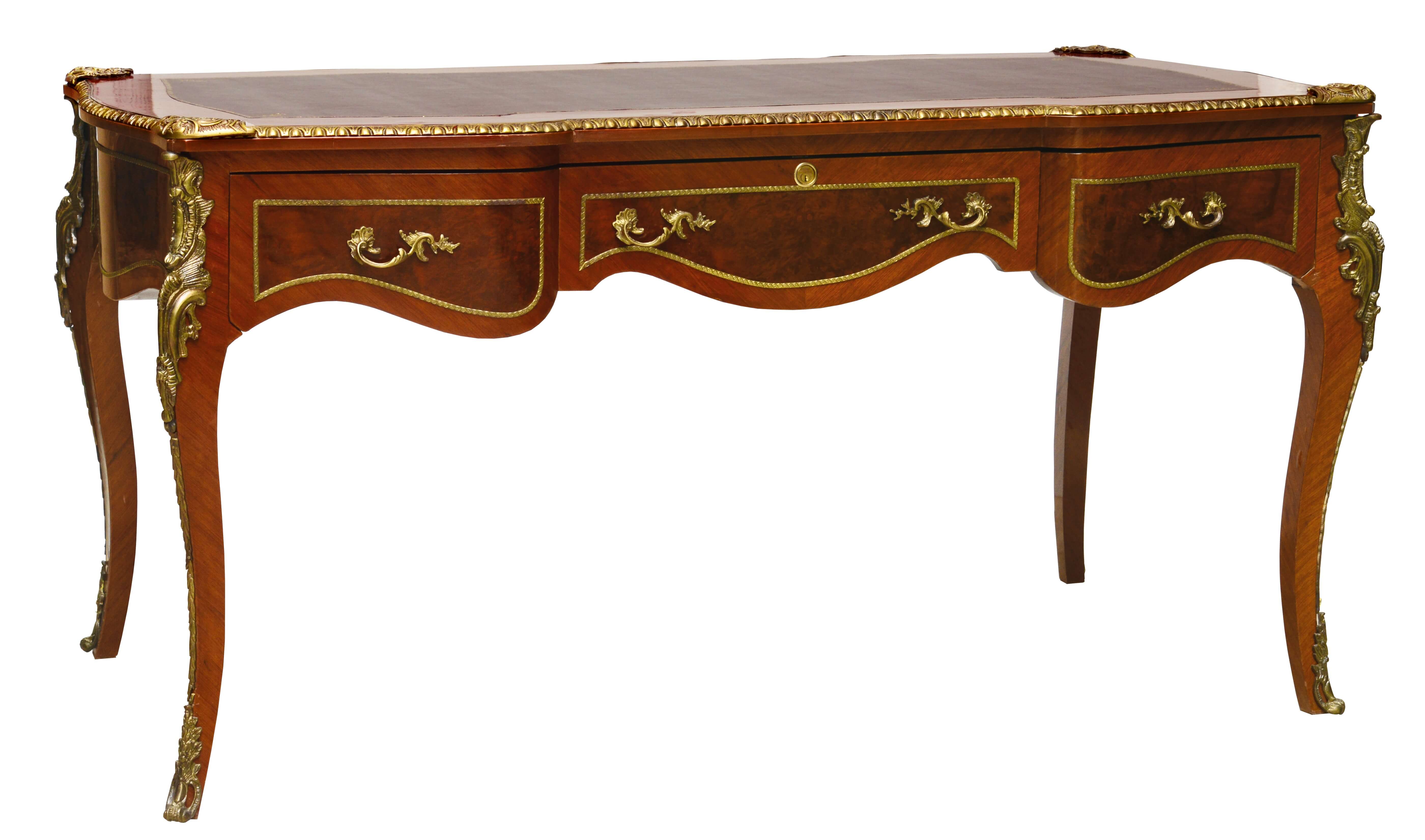Schreibtisch im Louis-XV-Stil frontal leicht schräg fotografiert