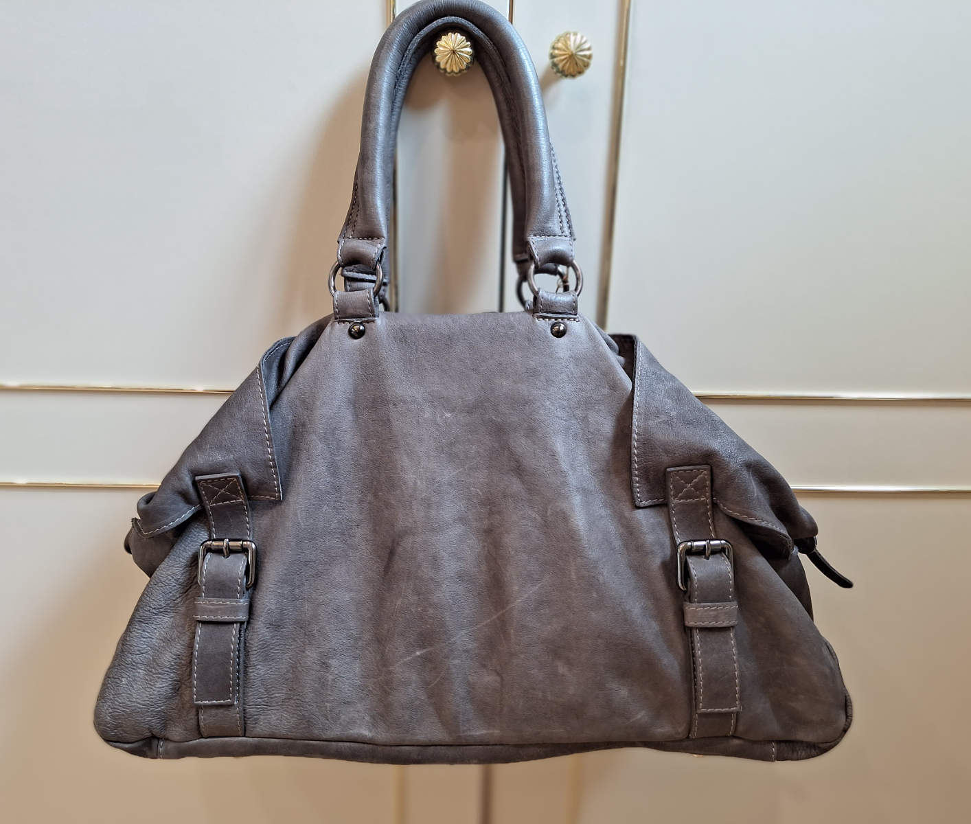 Marccain Tasche in grau,  aus Leder, auch Shopper genannt, für Damen, von hinten.