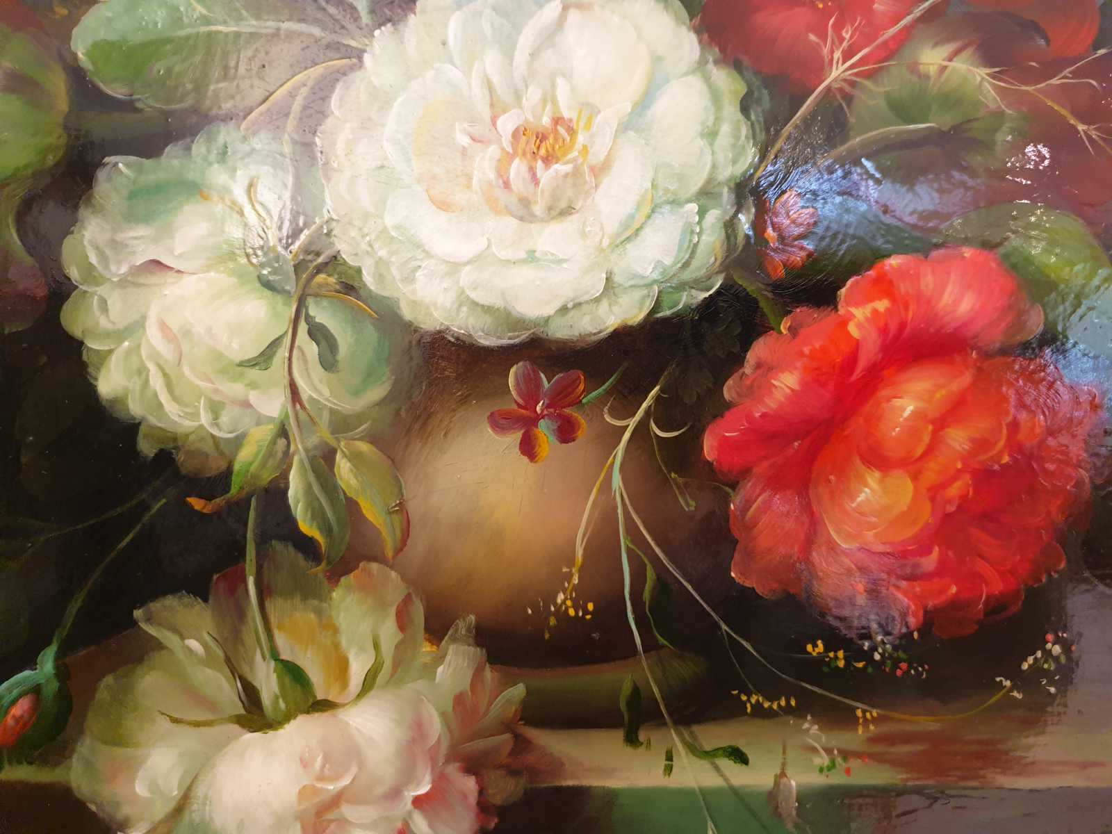 Ölbild des Künstlers Lomberg, zeigt florales Stilleben, Mitte.