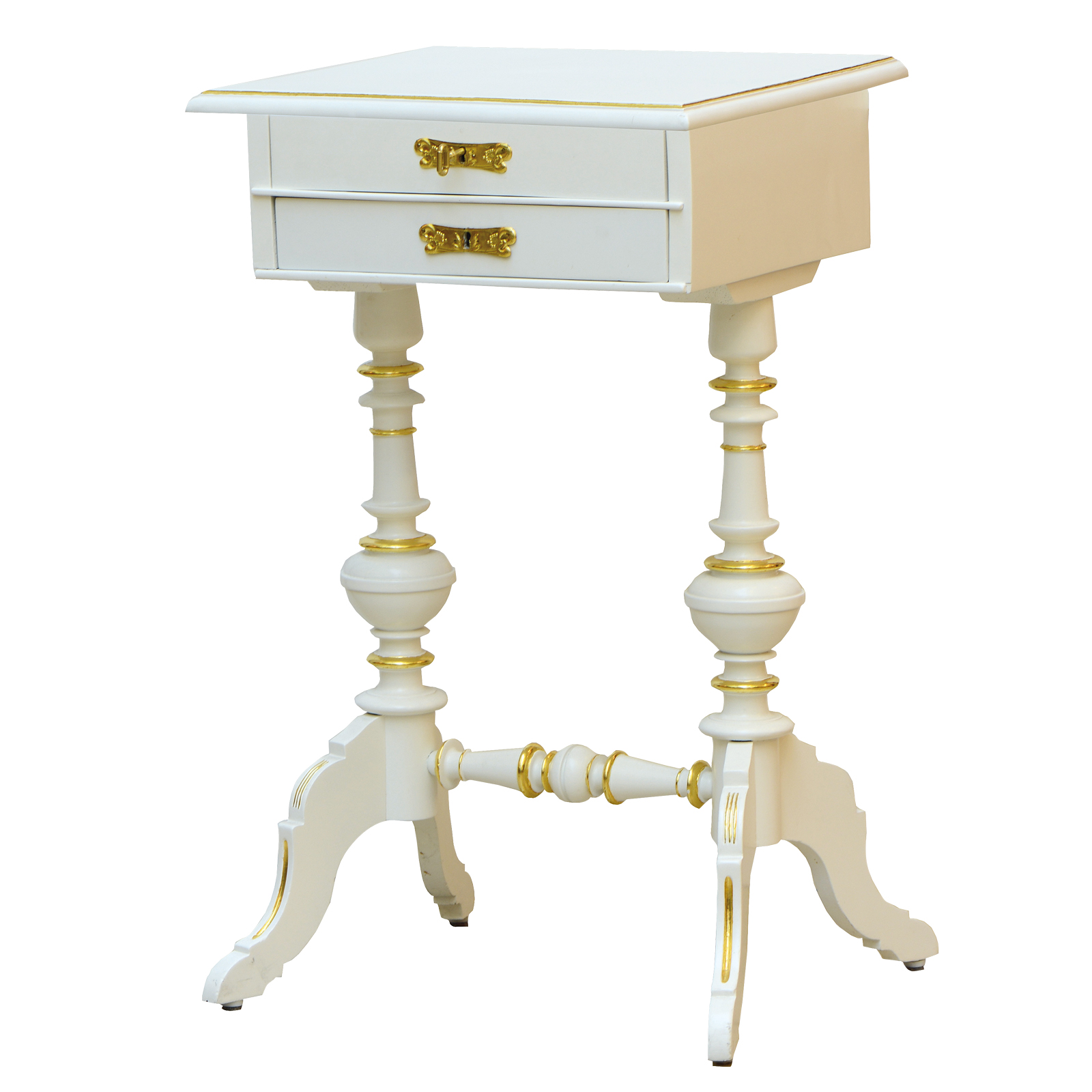 Weißes Nähtischchen schräg von vorne links