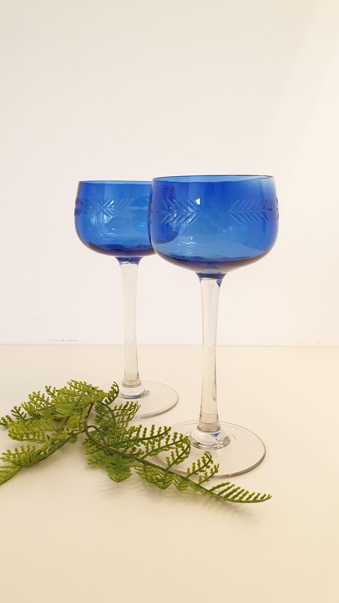 Antike Kristallgläser blau, 2er Set, Paaransicht komplett