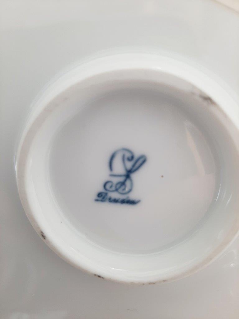 Bodenmarke Dresdner Porzellan Potschappel, blaue Manufakturmarke