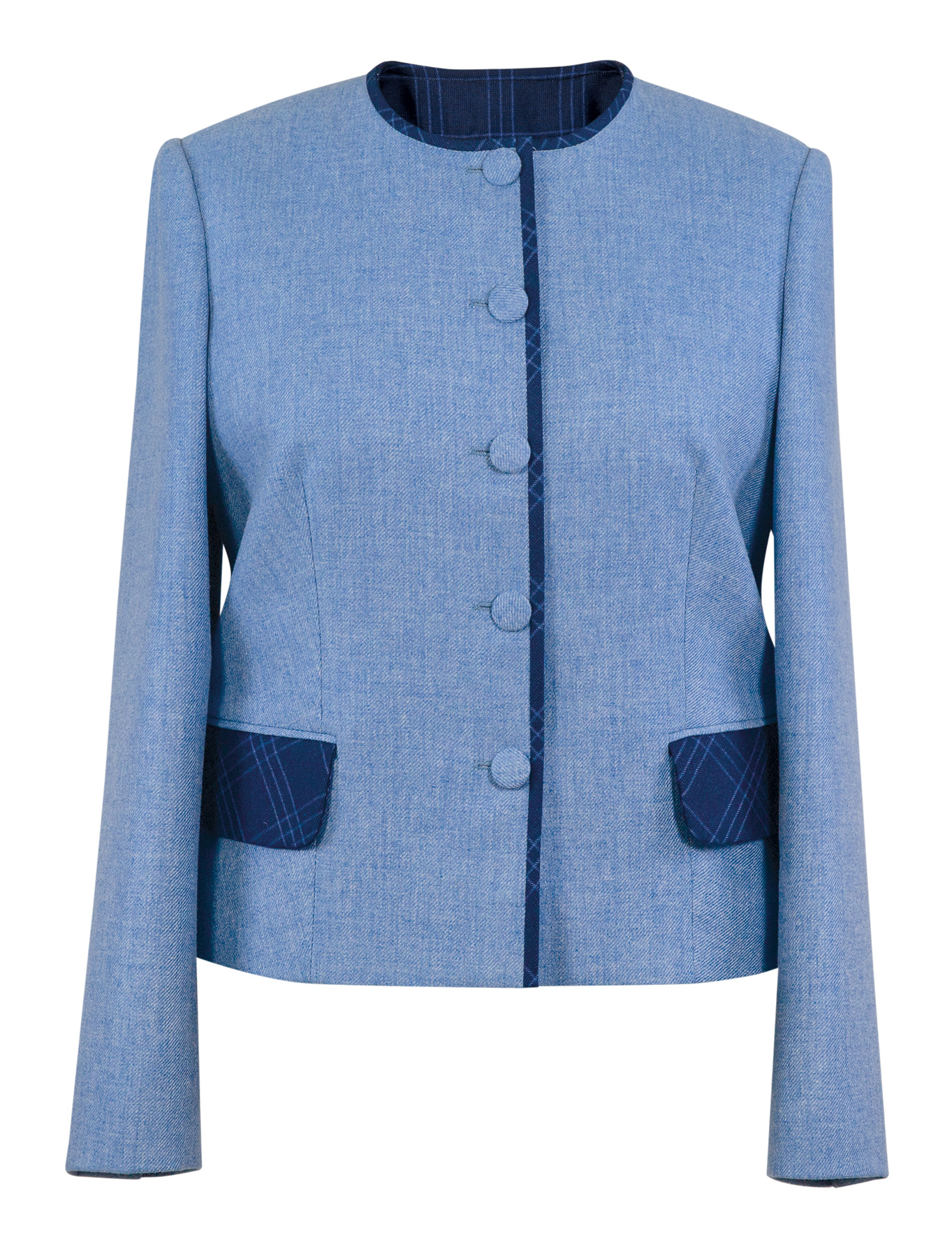 GABRIELLA DESIGN Jacke in hellblau aus Schurwolle in Gr.42 – Neuware und Eigenproduktion.