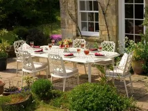 Gartenmöbel, Oxleys, Esstisch, Stühle, Rissington, in white.