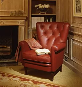 Sessel Ania, Knopfheftung, im englischen Stil, in braun.